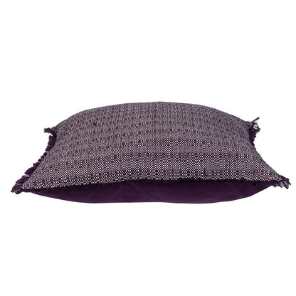24" Purple and White Cotton Throw Pillow with Fringe