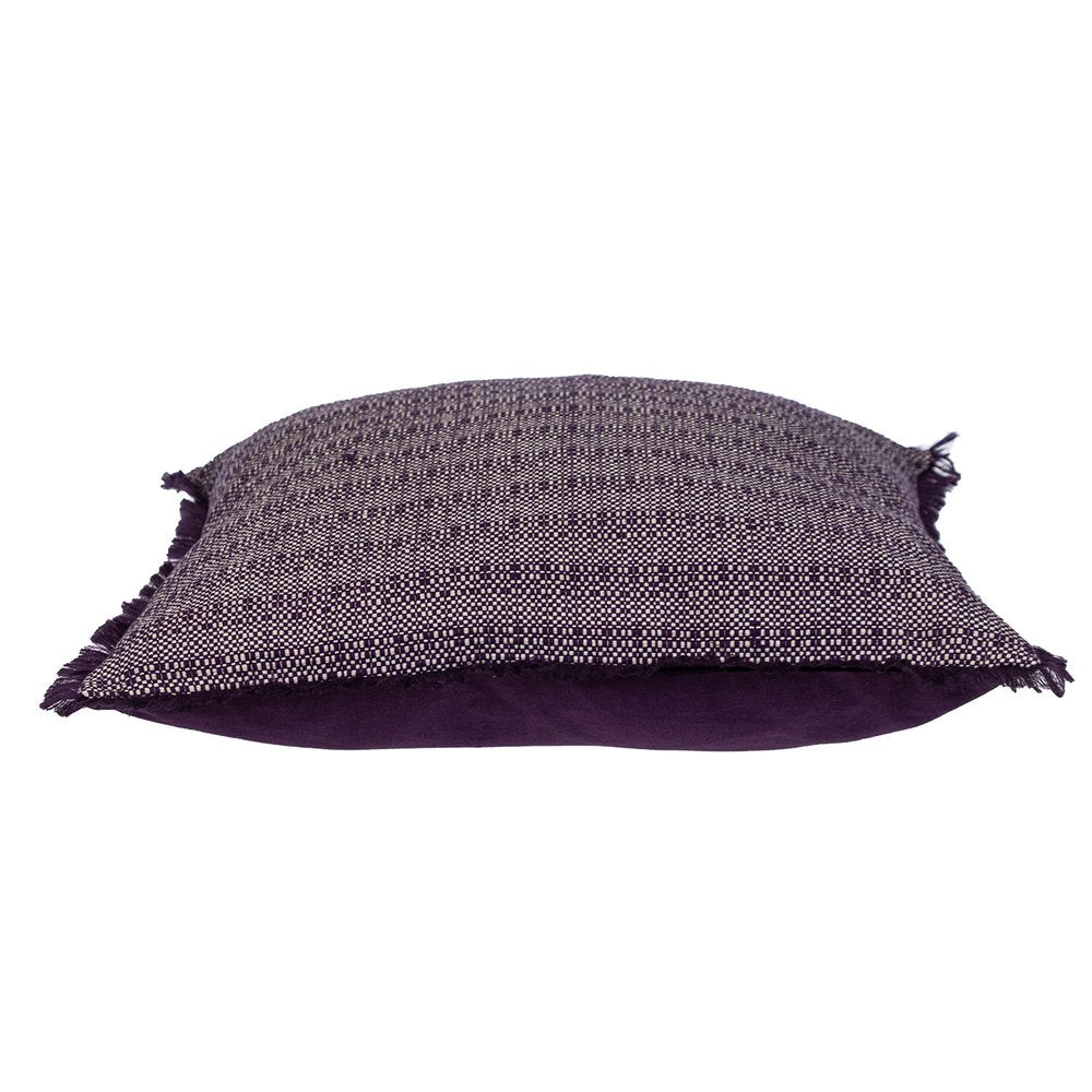 24" Purple and White Cotton Throw Pillow with Fringe