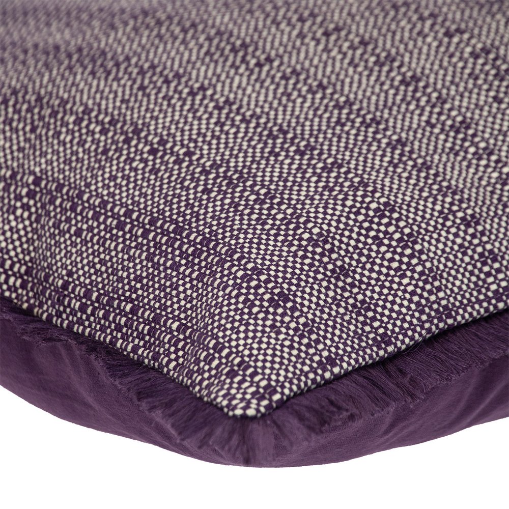 24" Purple and White Cotton Throw Pillow with Fringe
