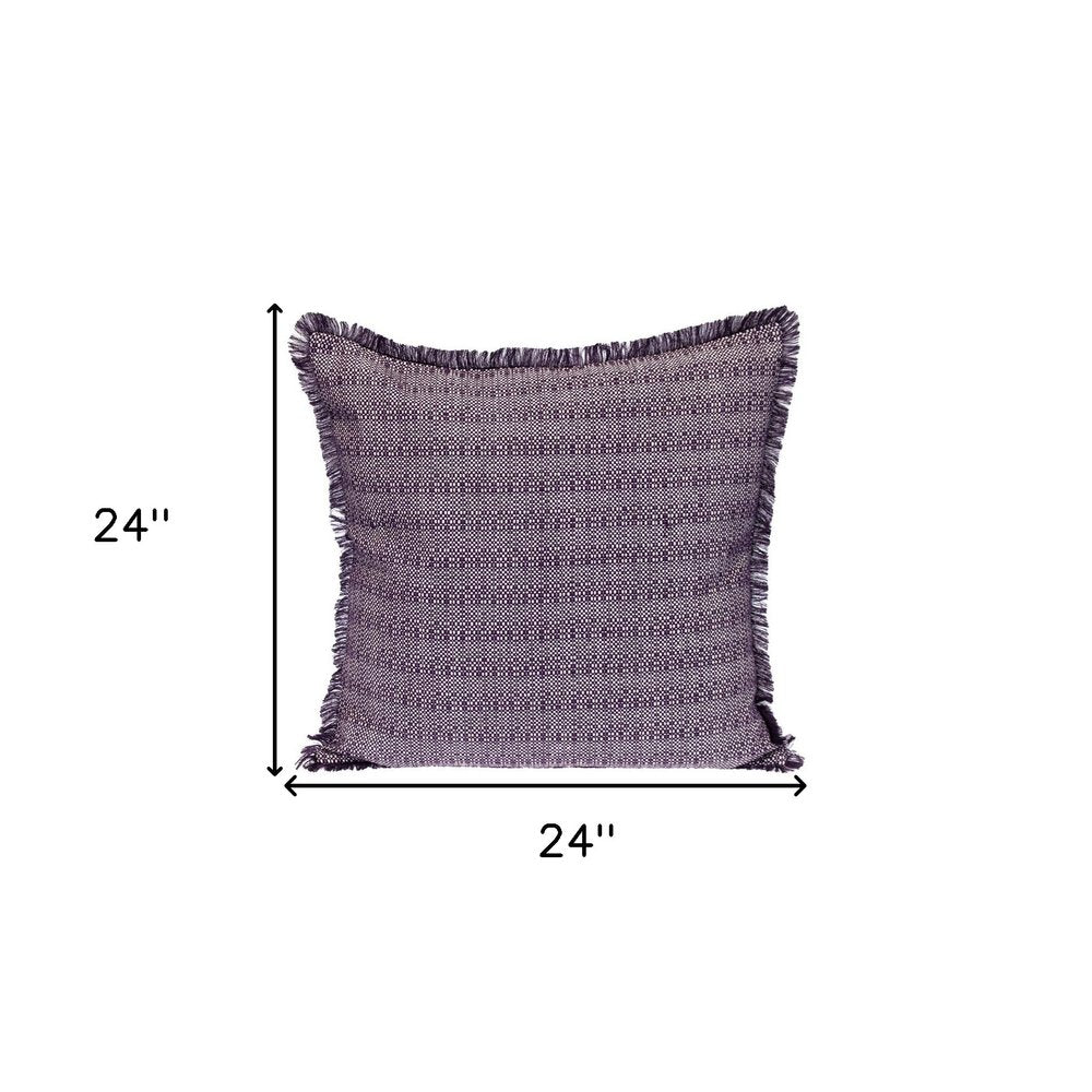 24" Purple and White Cotton Throw Pillow with Fringe