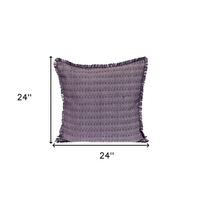 24" Purple and White Cotton Throw Pillow with Fringe