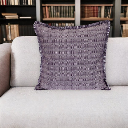 24" Purple and White Cotton Throw Pillow with Fringe
