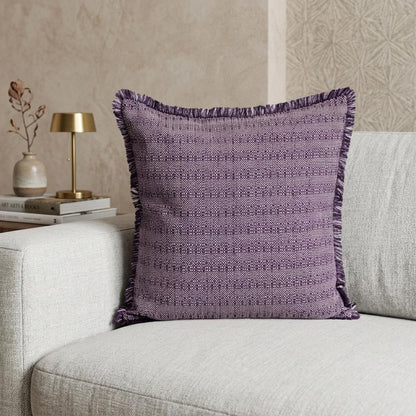 24" Purple and White Cotton Throw Pillow with Fringe