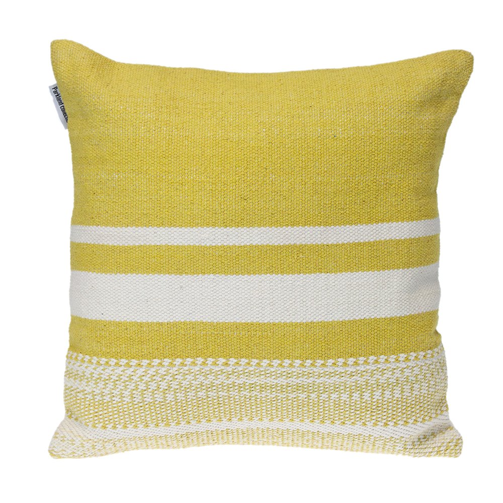 18" Yellow And White Striped Cotton Throw Pillow
