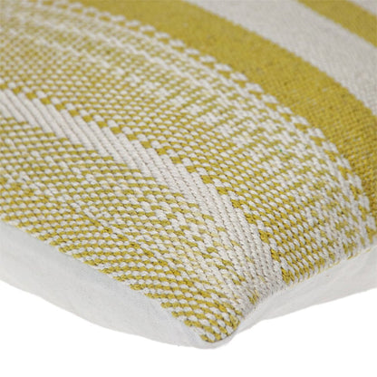 18" Yellow And White Striped Cotton Throw Pillow