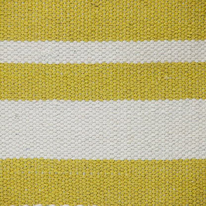 18" Yellow And White Striped Cotton Throw Pillow