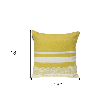 18" Yellow and White Striped Cotton Throw Pillow