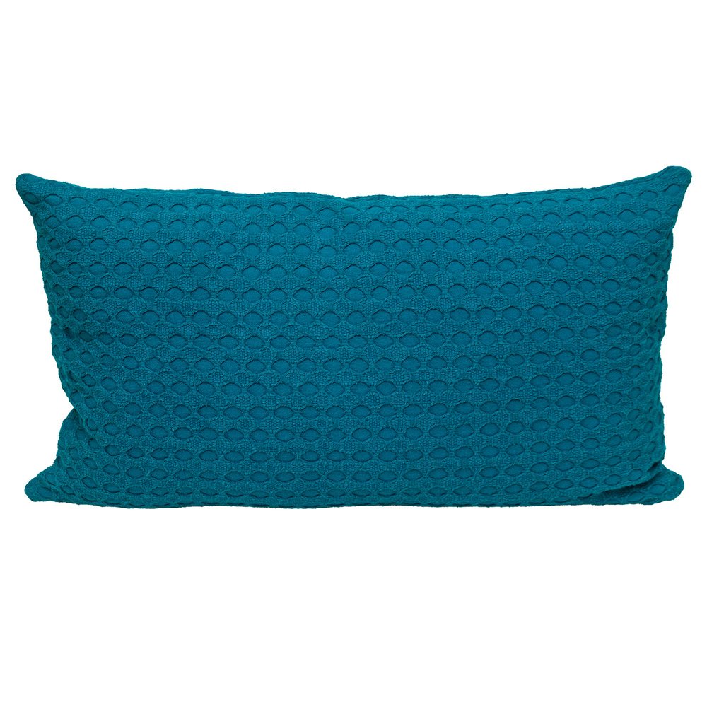 14" X 26" Teal Cotton Lumbar Throw Pillow with Texture