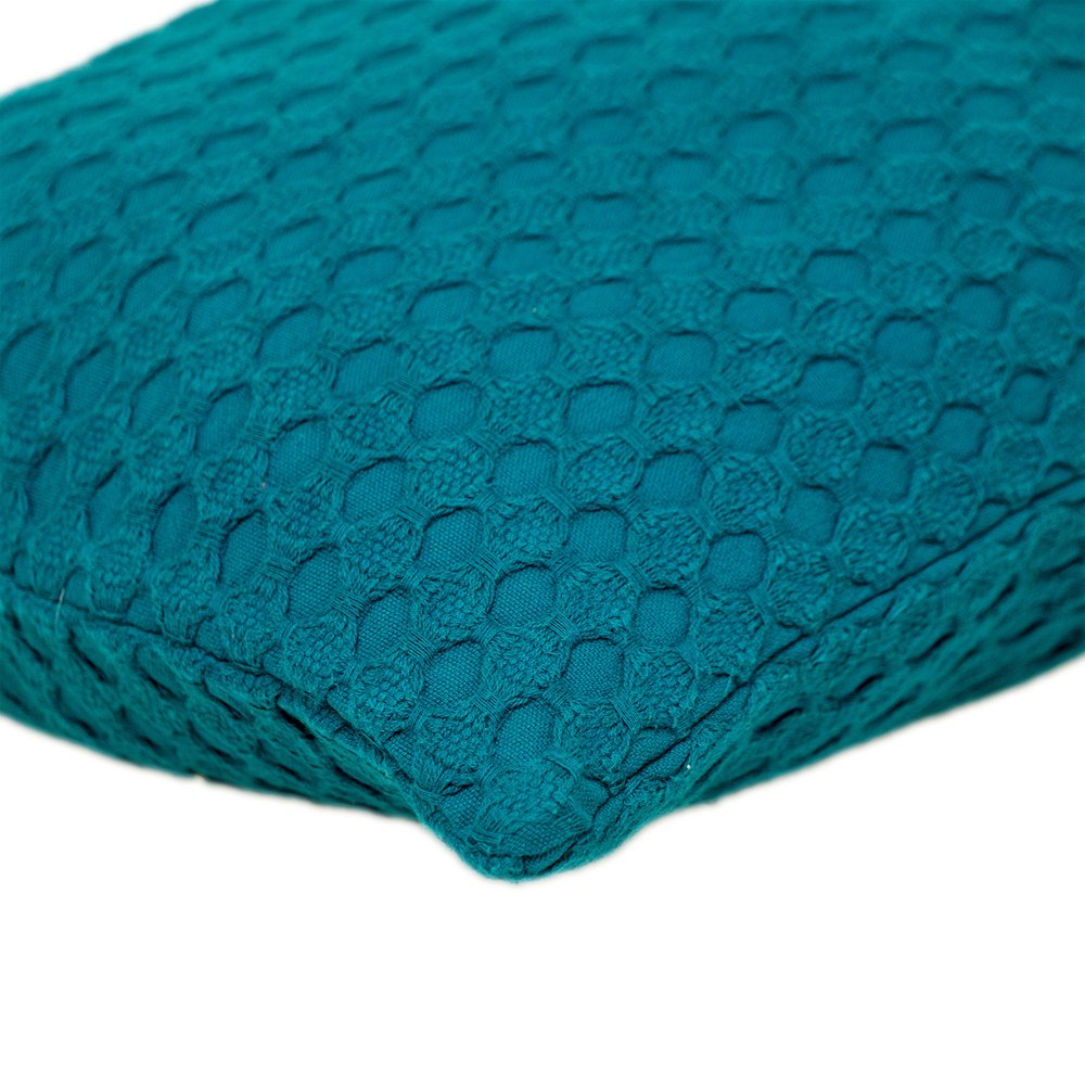 14" X 26" Teal Cotton Lumbar Throw Pillow with Texture