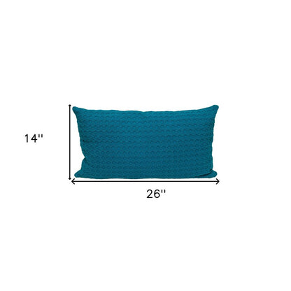 14" X 26" Teal Cotton Lumbar Throw Pillow with Texture