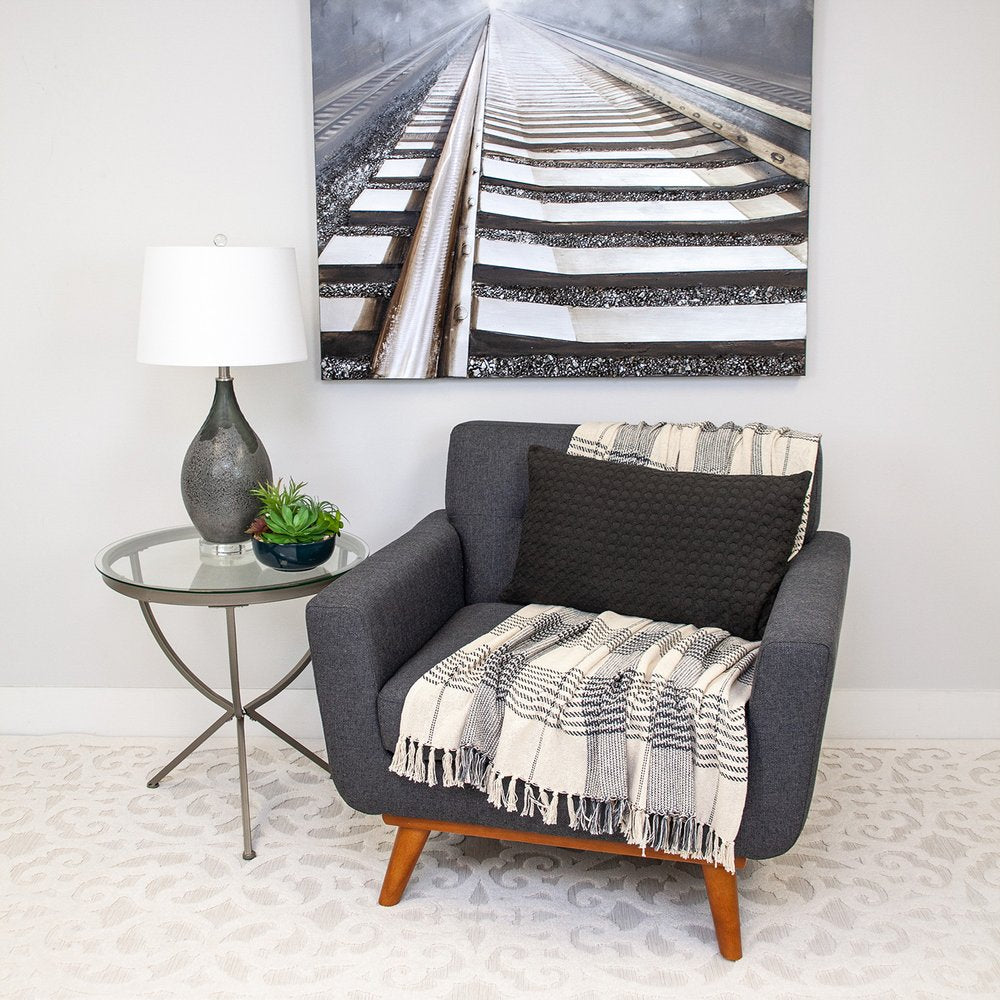 14" X 26" Dark Gray Cotton Lumbar Throw Pillow with Texture