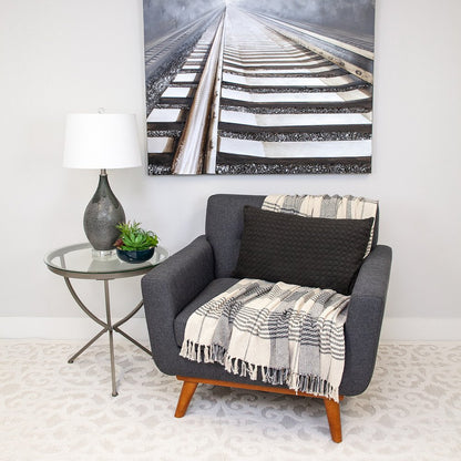 14" X 26" Dark Gray Cotton Lumbar Throw Pillow with Texture