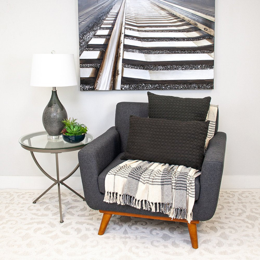 14" X 26" Dark Gray Cotton Lumbar Throw Pillow with Texture