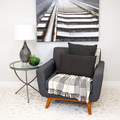 14" X 26" Dark Gray Cotton Lumbar Throw Pillow with Texture