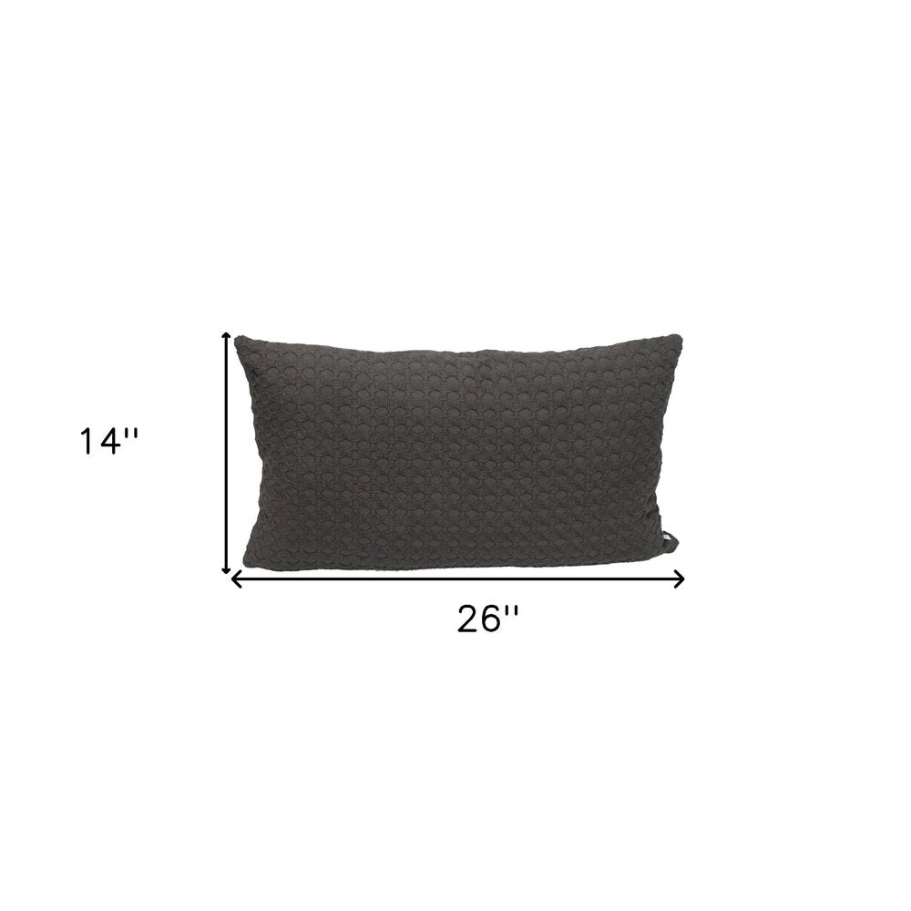 14" X 26" Dark Gray Cotton Lumbar Throw Pillow with Texture