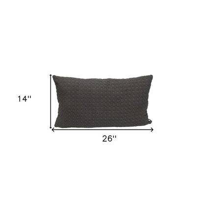 14" X 26" Dark Gray Cotton Lumbar Throw Pillow with Texture