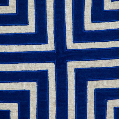 22" Beige and Blue Poly Cotton Blend Throw Pillow with Embroidery and applique