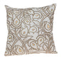 22" Brown and White Cotton Throw Pillow with Embroidery