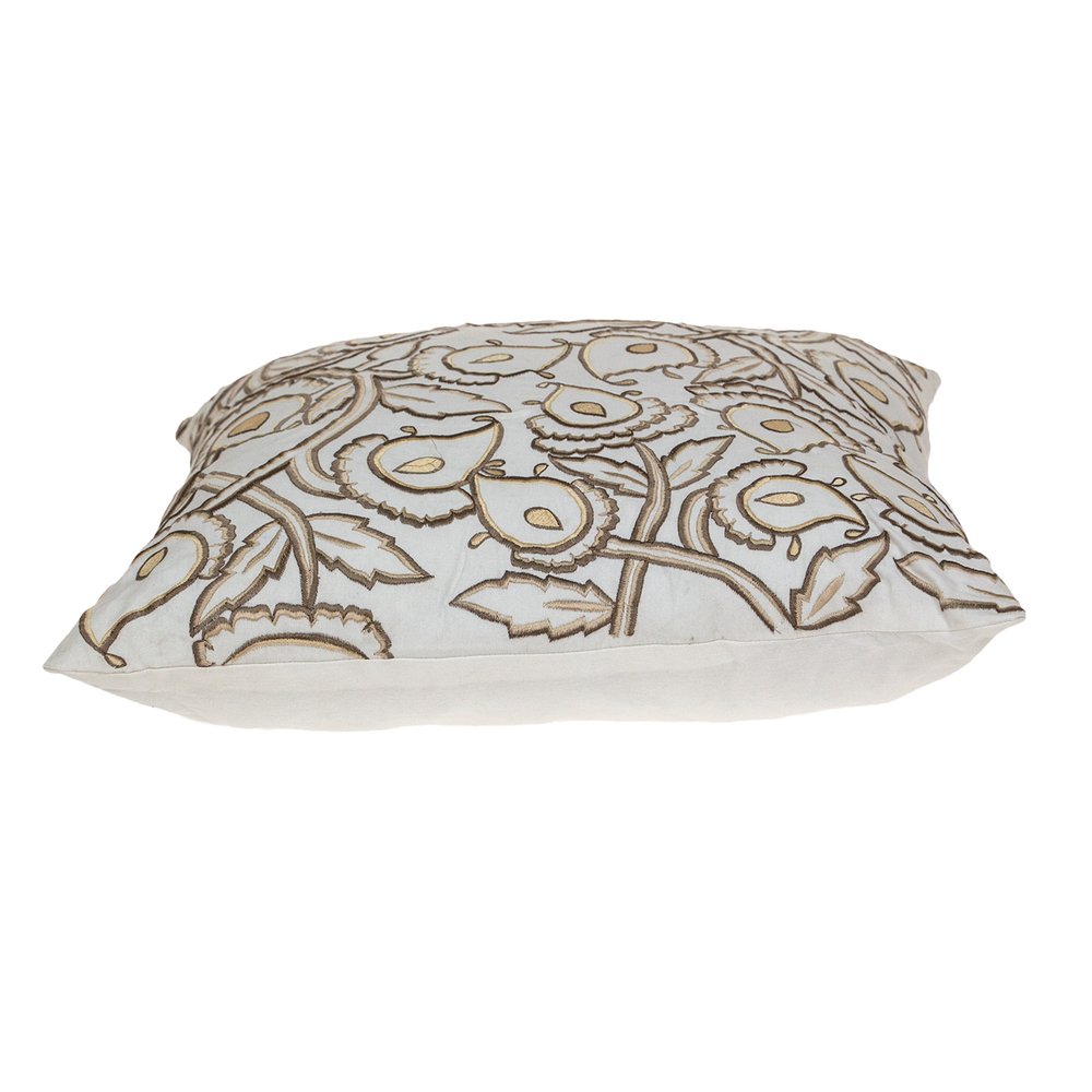 22" Brown And White Floral Cotton Throw Pillow with Embroidery