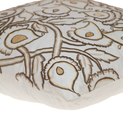22" Brown And White Floral Cotton Throw Pillow with Embroidery