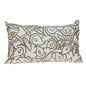 14" X 24" Brown and White Cotton Lumbar Throw Pillow with Embroidery