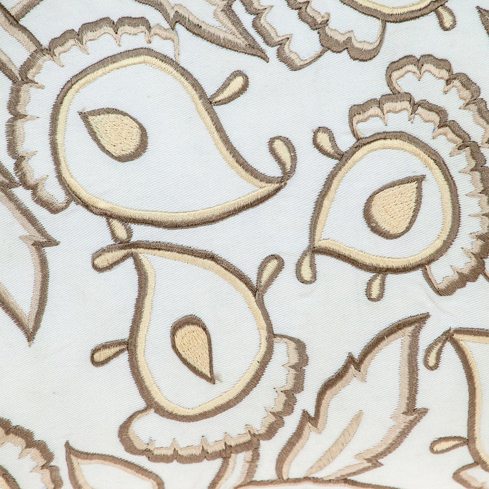 14" X 24" Brown and White Cotton Lumbar Throw Pillow with Embroidery