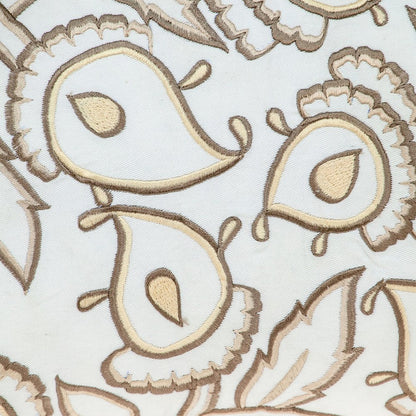 14" X 24" Brown and White Cotton Lumbar Throw Pillow with Embroidery