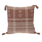 18" Beige and Brown Cotton Throw Pillow with Tassels