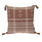 18" Beige and Brown Cotton Throw Pillow with Tassels