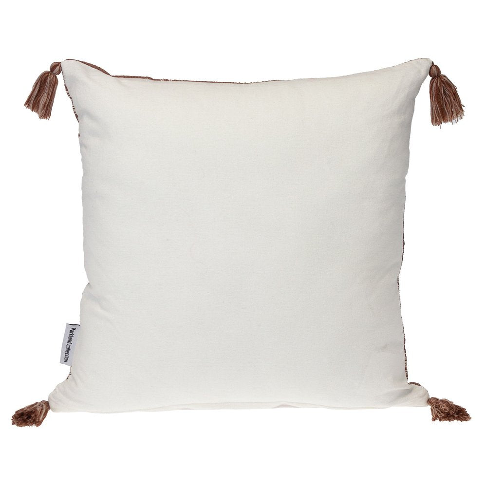 18" Beige and Brown Cotton Throw Pillow with Tassels