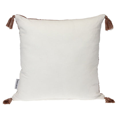 18" Beige and Brown Cotton Throw Pillow with Tassels
