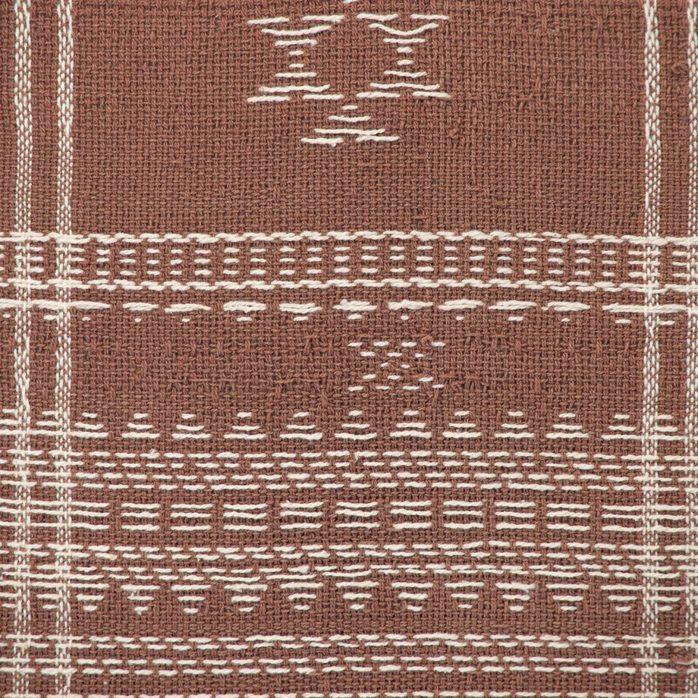 18" Beige and Brown Cotton Throw Pillow with Tassels