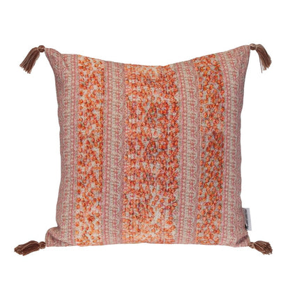 18" Pink and Orange Cotton Throw Pillow with Tassels