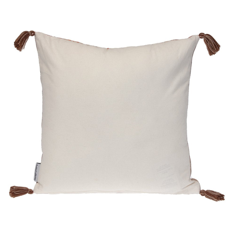 18" Pink and Orange Cotton Throw Pillow with Tassels