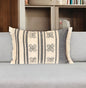 14" X 20" Beige and Black Southwestern Cotton Throw Pillow With Fringe