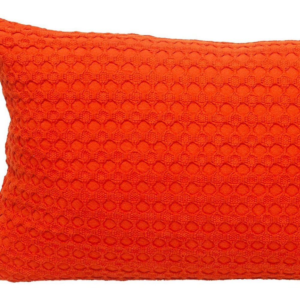 14" X 26" Orange Cotton Lumbar Throw Pillow with Texture