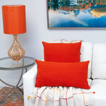 14" X 26" Orange Cotton Lumbar Throw Pillow With Texture