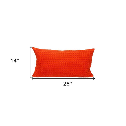 14" X 26" Orange Cotton Lumbar Throw Pillow with Texture
