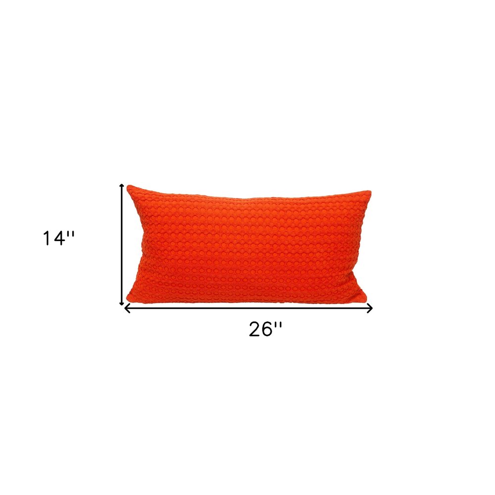 14" X 26" Orange Cotton Lumbar Throw Pillow with Texture