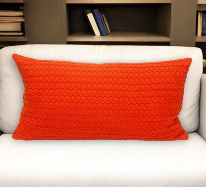 14" X 26" Orange Cotton Lumbar Throw Pillow with Texture