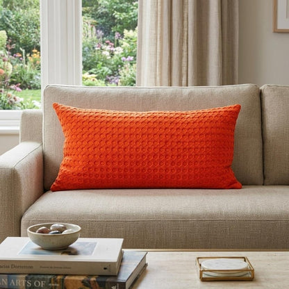 14" X 26" Orange Cotton Lumbar Throw Pillow with Texture