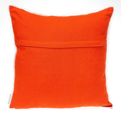 16" Orange Cotton Throw Pillow With Fringe