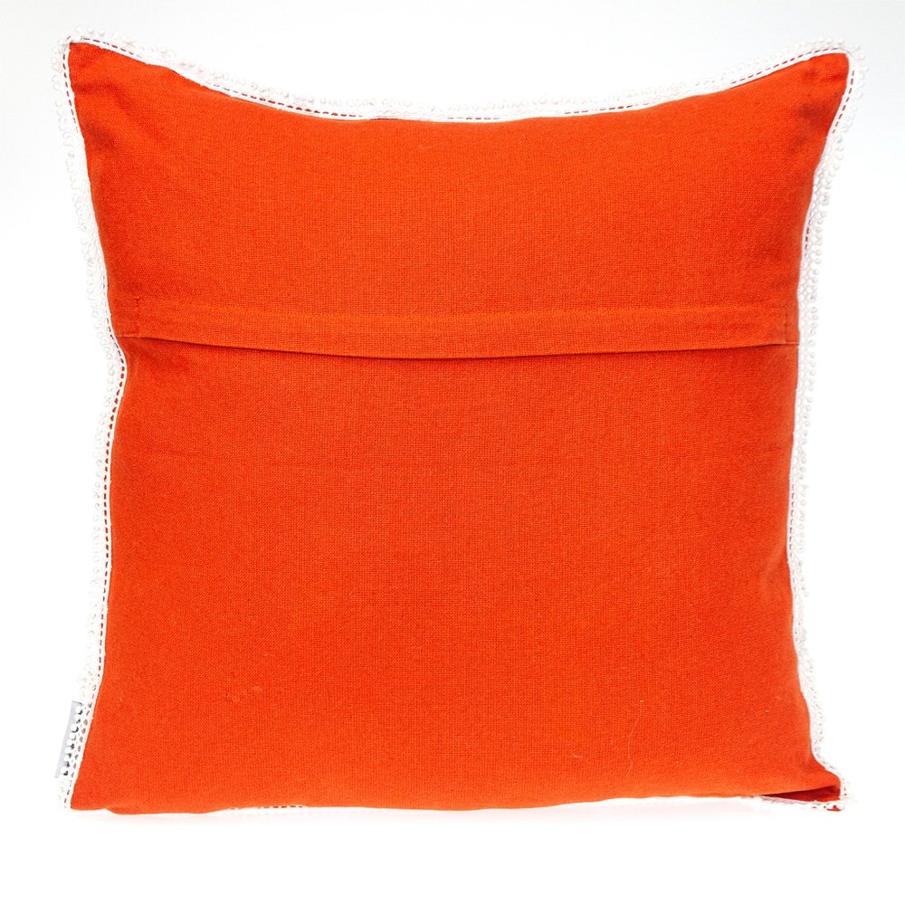 16" Orange Cotton Throw Pillow With Fringe