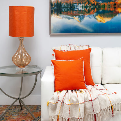 16" Orange Cotton Throw Pillow With Fringe