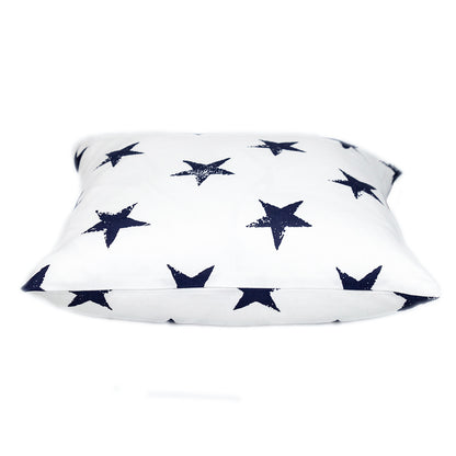 16" White and Blue Star Cotton Throw Pillow