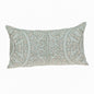 14" X 24" Beige and Green Linen Lumbar Throw Pillow with Embroidery