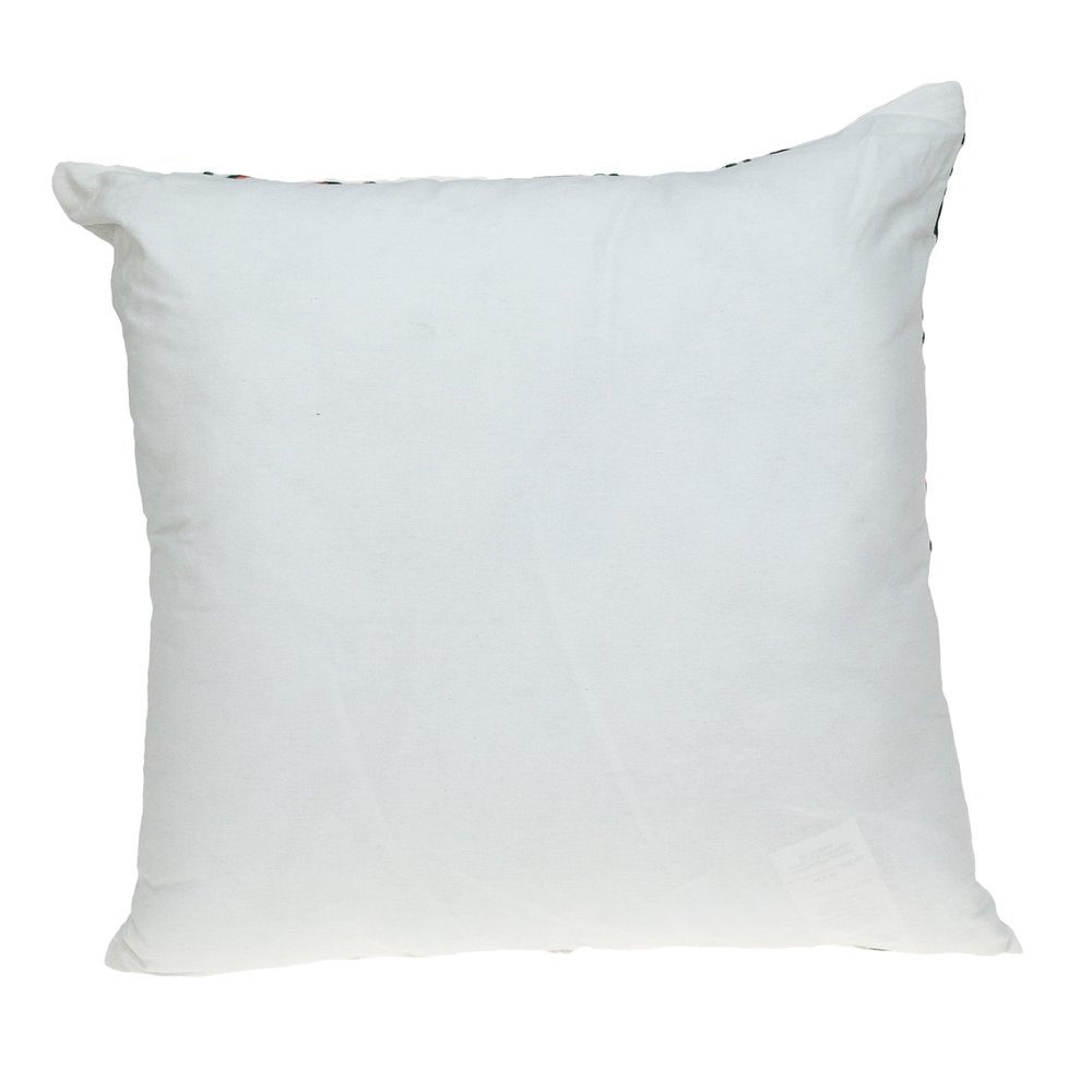22" Green And White Floral Cotton Throw Pillow with Embroidery