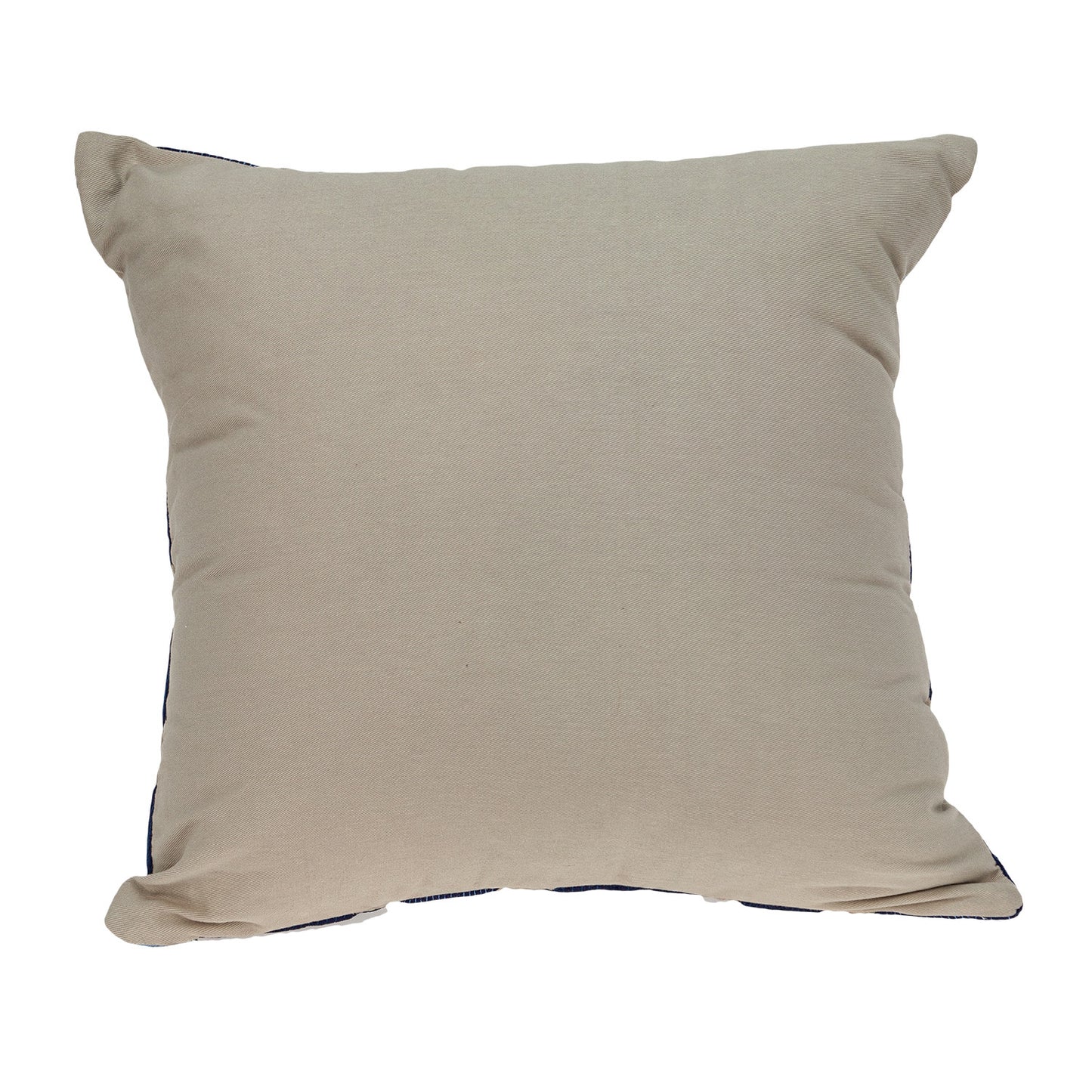 18" Beige and Blue Diamond Cotton Throw Pillow With Embroidery