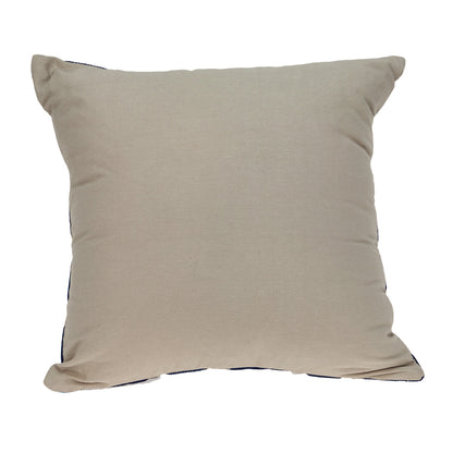 18" Beige and Blue Diamond Cotton Throw Pillow With Embroidery