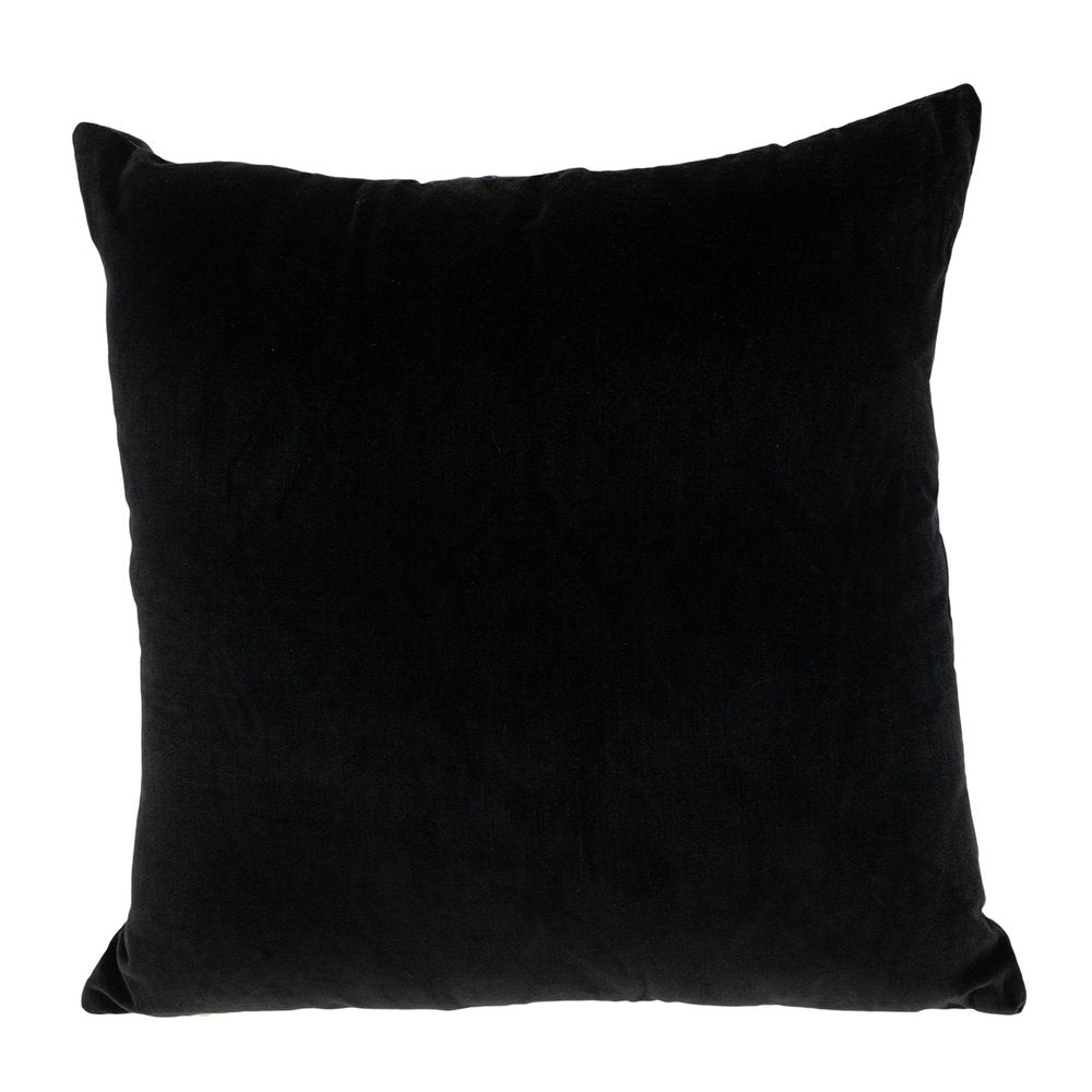 22" Black and Blue Ogee Cotton Throw Pillow with Embroidery and Applique